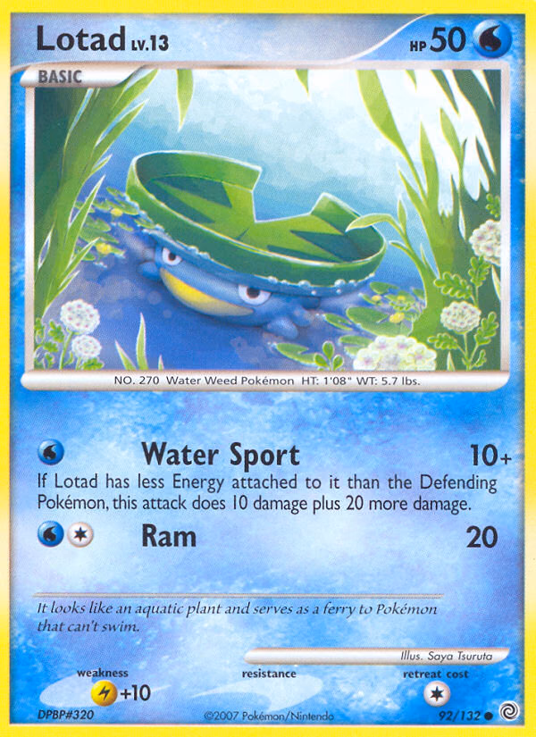 Lotad Pokemon card (92/132, Secret Wonders)
