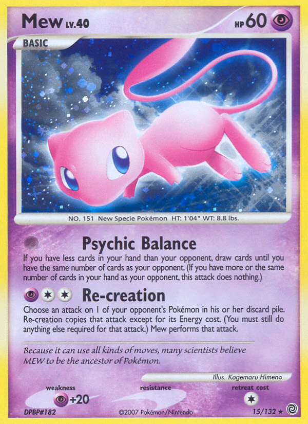 Mew Pokemon card (15/132, Secret Wonders)