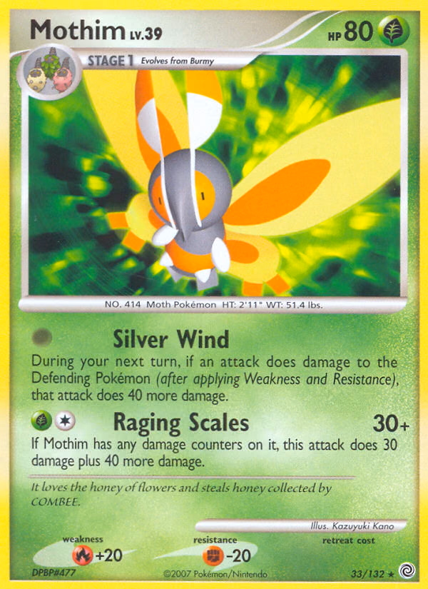 Mothim Pokemon card (33/132, Secret Wonders)