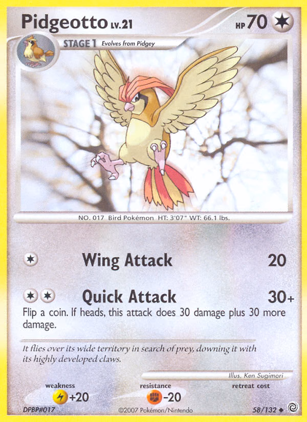 Pidgeotto Pokemon card (58/132, Secret Wonders)