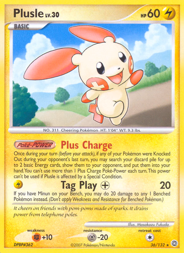 Plusle Pokemon card (36/132, Secret Wonders)
