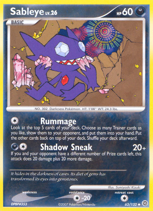 Sableye Pokemon card (63/132, Secret Wonders)