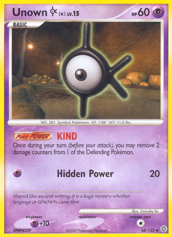 Unown [K] Pokemon card (68/132, Secret Wonders)
