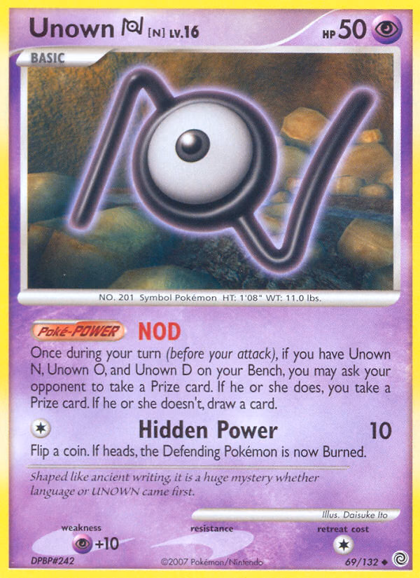 Unown [N] Pokemon card (69/132, Secret Wonders)