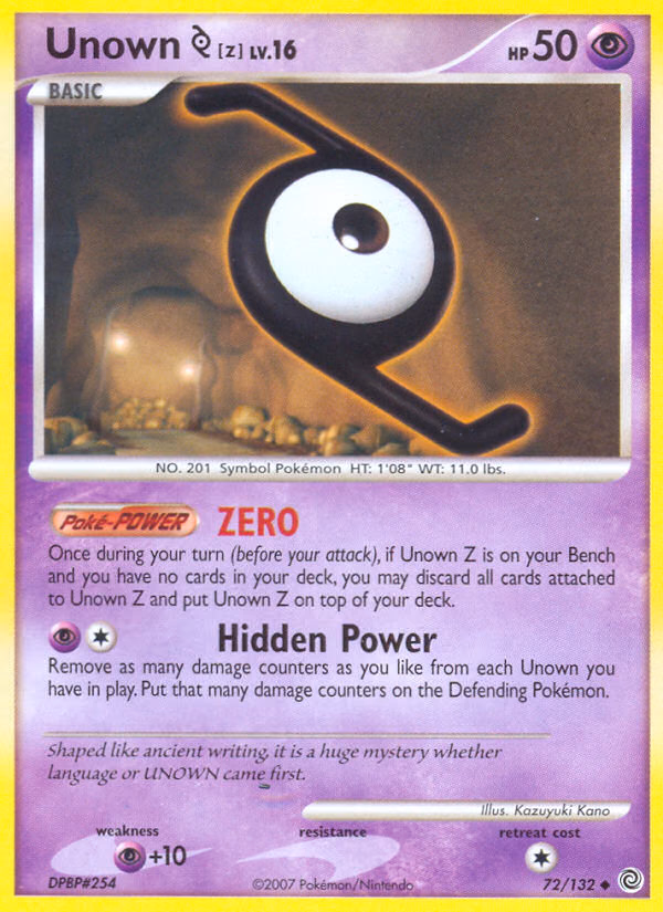 Unown [Z] Pokemon card (72/132, Secret Wonders)