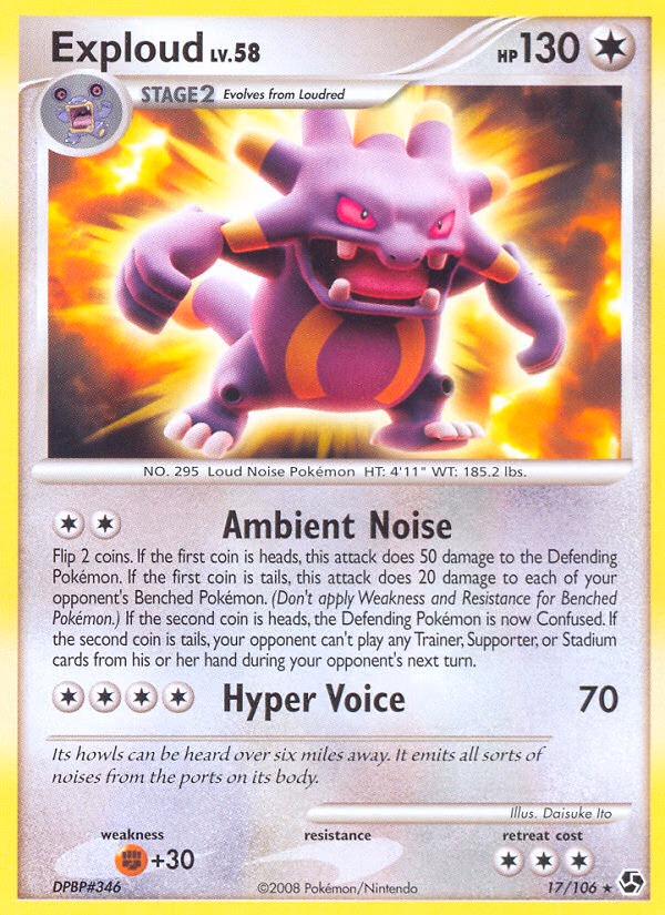 Exploud Pokemon card (17/106, Great Encounters)