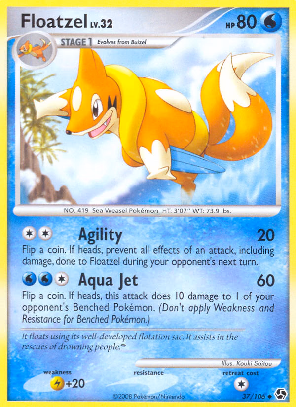 Floatzel Pokemon card (37/106, Great Encounters)