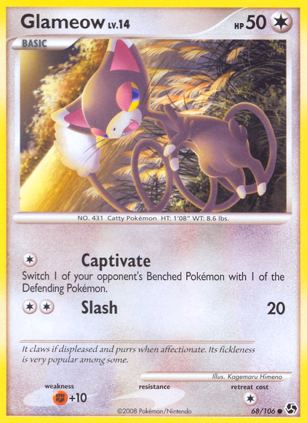Glameow Pokemon card (68/106, Great Encounters)