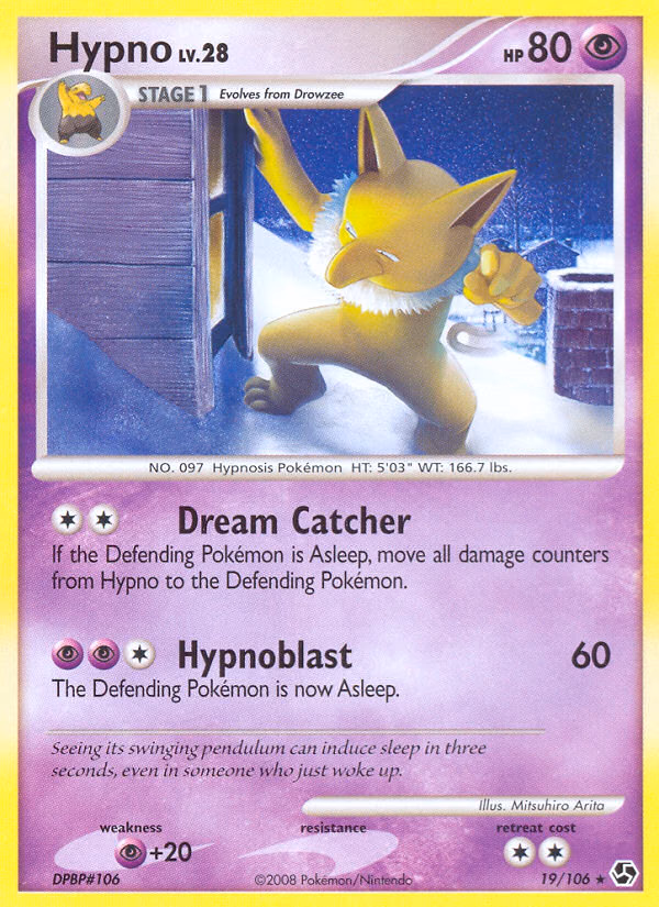 Hypno Pokemon card (19/106, Great Encounters)