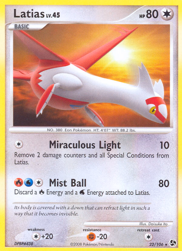 Latias Pokemon card (22/106, Great Encounters)