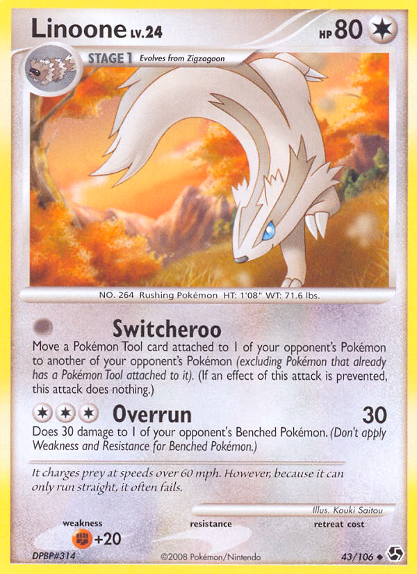 Linoone Pokemon card (43/106, Great Encounters)