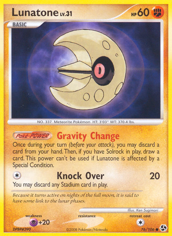 Lunatone Pokemon card (76/106, Great Encounters)