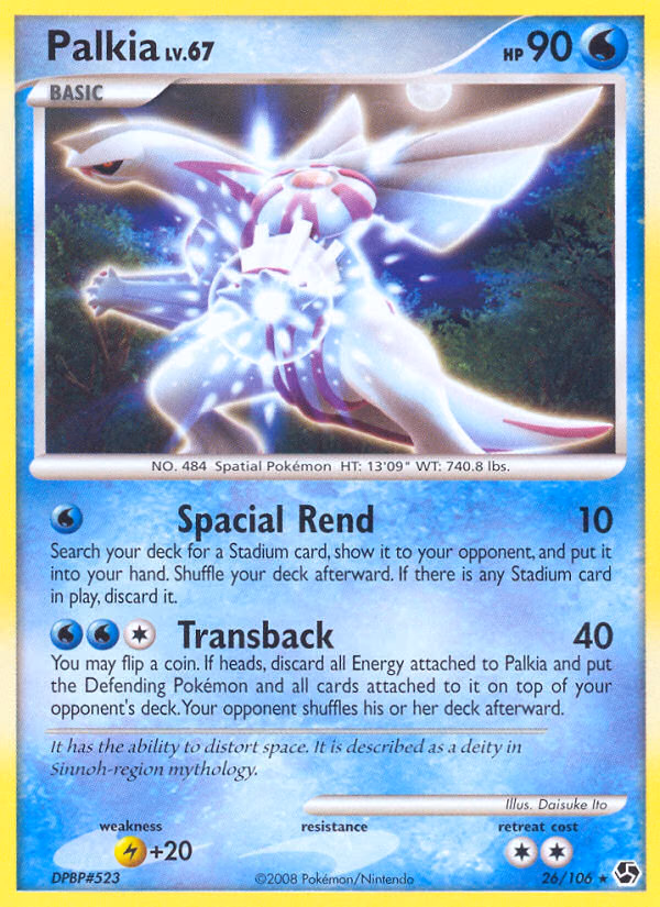 Palkia Pokemon card (26/106, Great Encounters)