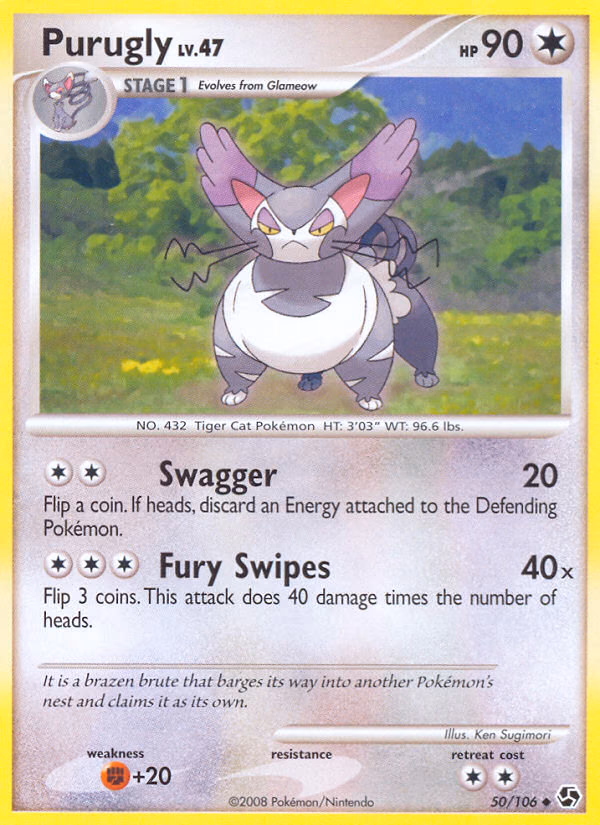 Purugly Pokemon card (50/106, Great Encounters)