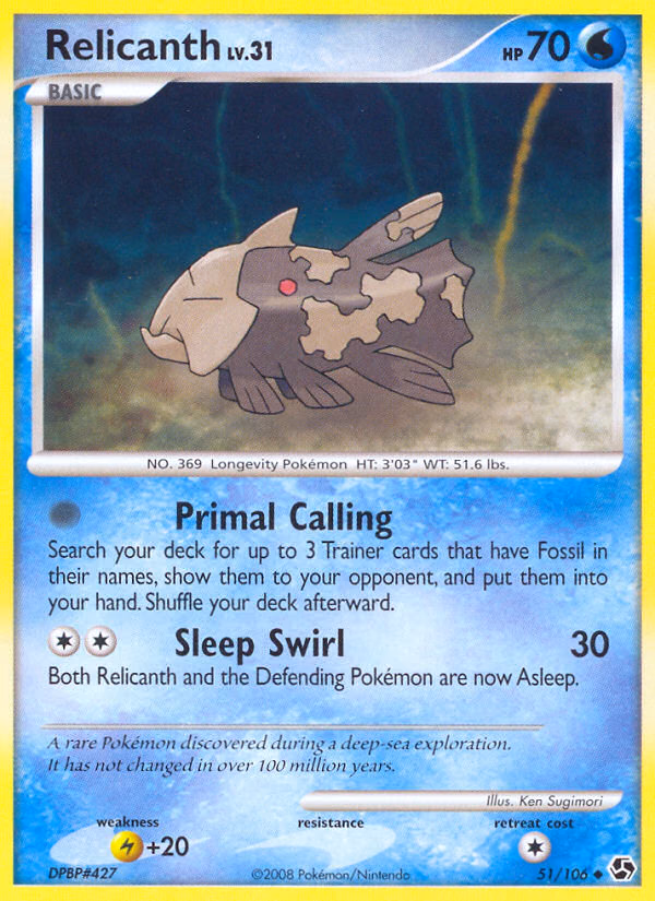 Relicanth Pokemon card (51/106, Great Encounters)
