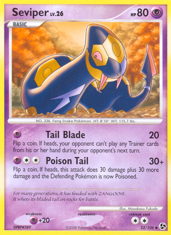 Seviper Pokemon card (52/106, Great Encounters)