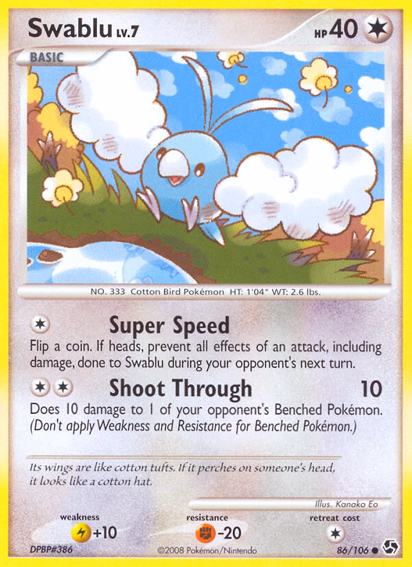 Swablu Pokemon card (86/106, Great Encounters)