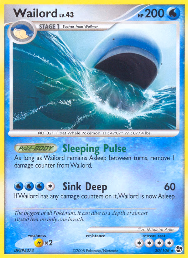 Wailord Pokemon card (30/106, Great Encounters)