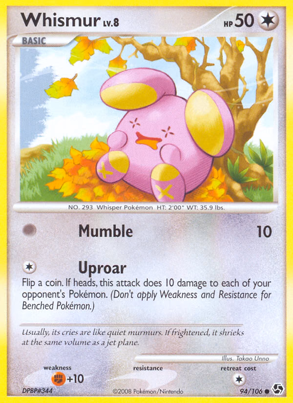 Whismur Pokemon card (94/106, Great Encounters)