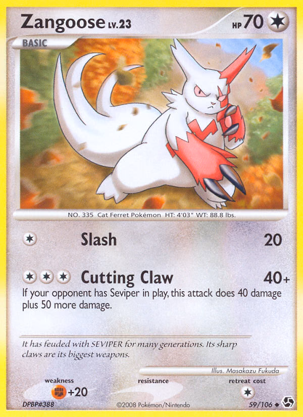 Zangoose Pokemon card (59/106, Great Encounters)