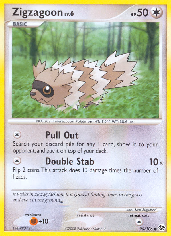 Zigzagoon Pokemon card (96/106, Great Encounters)