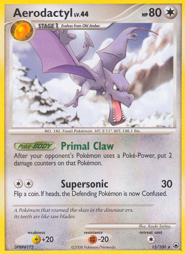 Aerodactyl Pokemon card (15/100, Majestic Dawn)