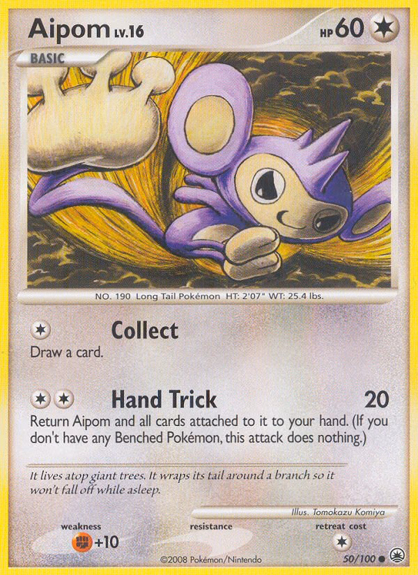Aipom Pokemon card (50/100, Majestic Dawn)