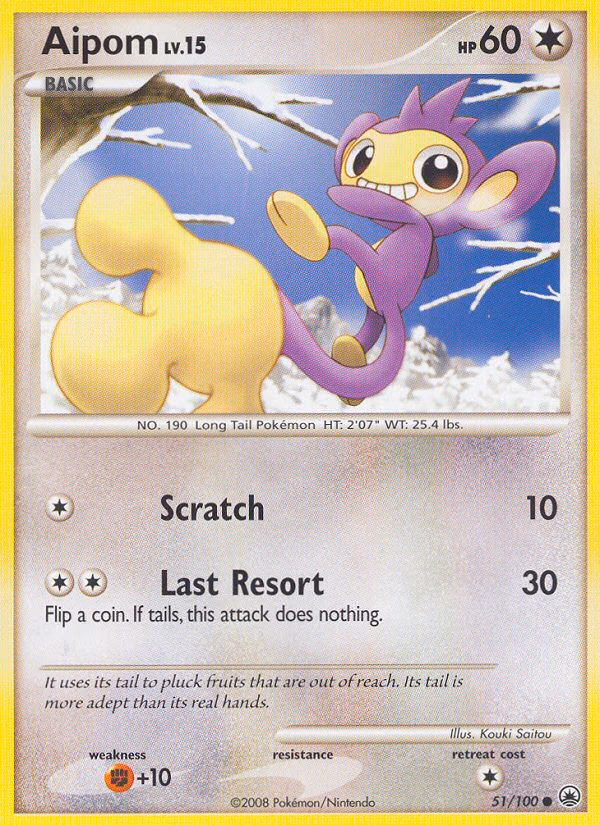 Aipom Pokemon card (51/100, Majestic Dawn)