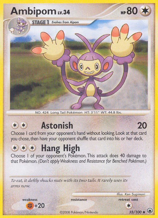 Ambipom Pokemon card (35/100, Majestic Dawn)