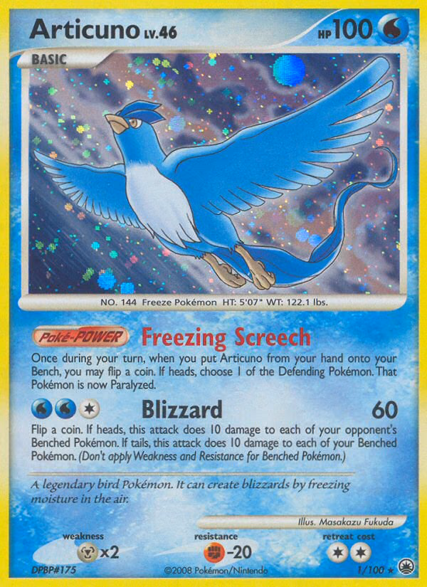 Articuno Pokemon card (1/100, Majestic Dawn)