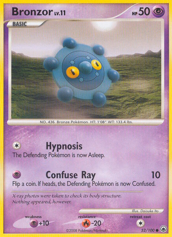Bronzor Pokemon card (52/100, Majestic Dawn)