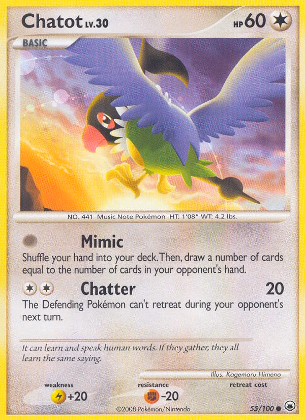 Chatot Pokemon card (55/100, Majestic Dawn)