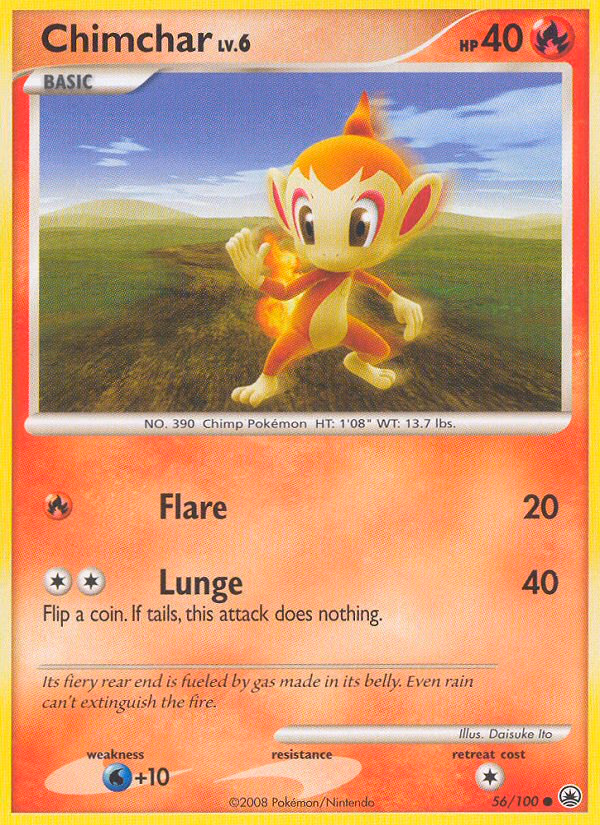 Chimchar Pokemon card (56/100, Majestic Dawn)
