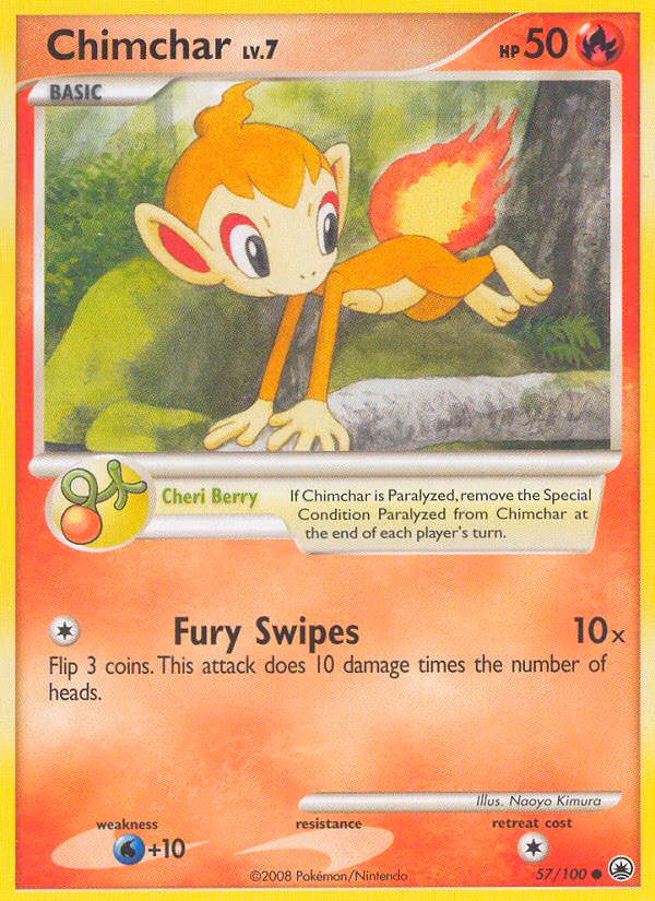 Chimchar Pokemon card (57/100, Majestic Dawn)