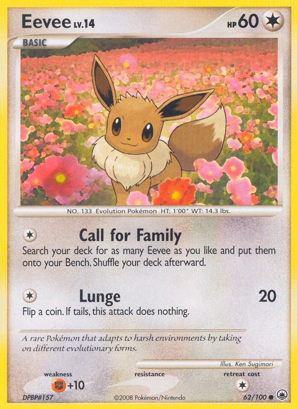 Eevee Pokemon card (62/100, Majestic Dawn)