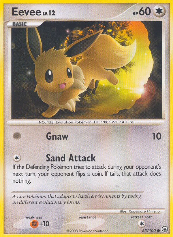Eevee Pokemon card (63/100, Majestic Dawn)