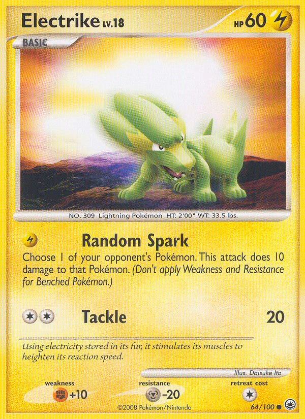 Electrike Pokemon card (64/100, Majestic Dawn)