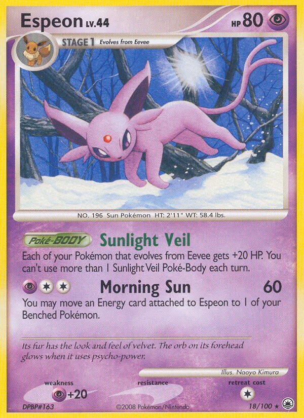 Espeon Pokemon card (18/100, Majestic Dawn)