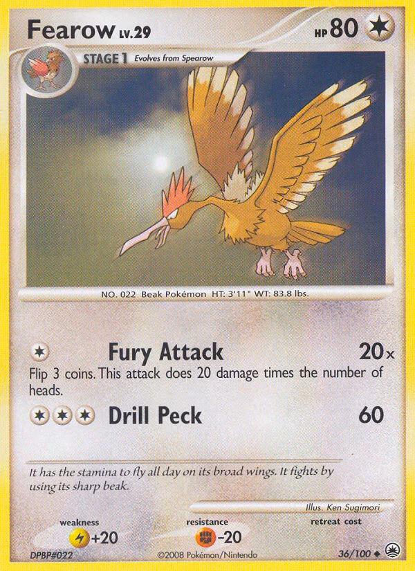 Fearow Pokemon card (36/100, Majestic Dawn)