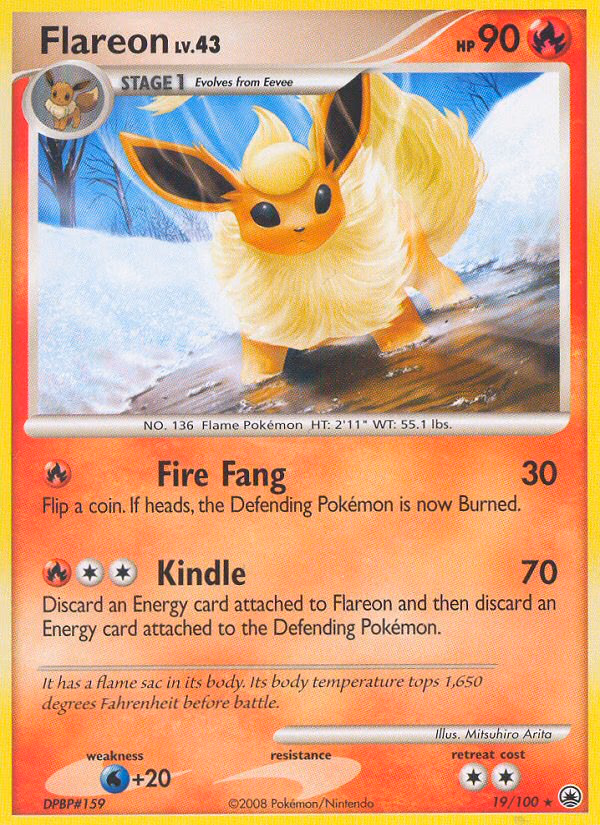 Flareon Pokemon card (19/100, Majestic Dawn)