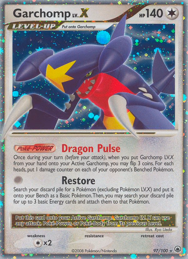Garchomp LV.X Pokemon card (97/100, Majestic Dawn)