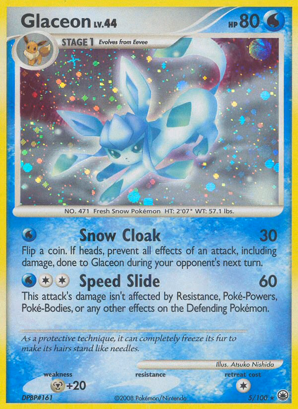 Glaceon Pokemon card (5/100, Majestic Dawn)