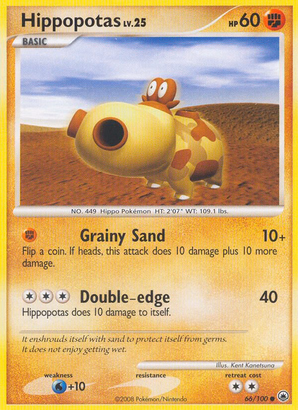 Hippopotas Pokemon card (66/100, Majestic Dawn)
