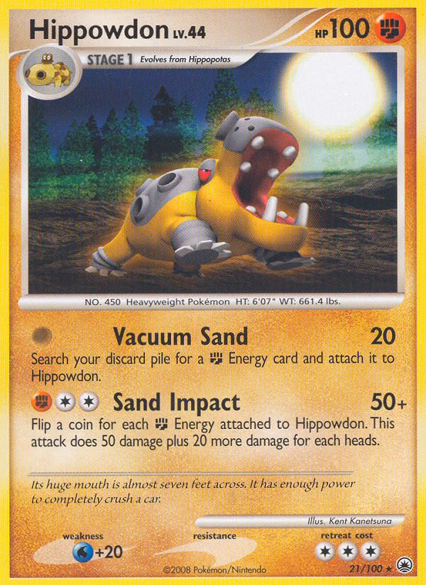 Hippowdon Pokemon card (21/100, Majestic Dawn)