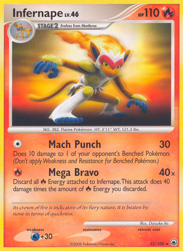 Infernape Pokemon card (22/100, Majestic Dawn)