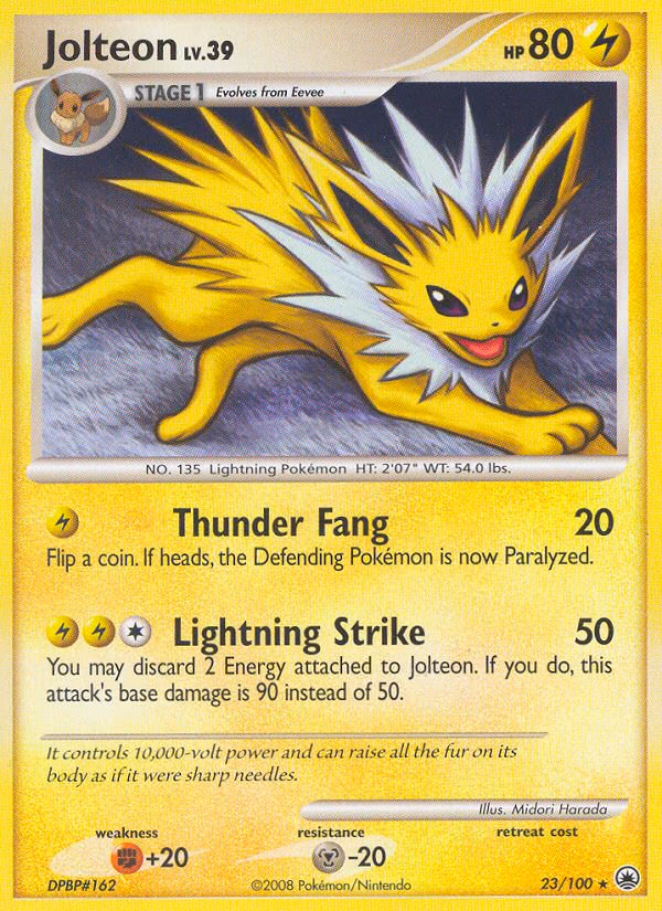 Jolteon Pokemon card (23/100, Majestic Dawn)