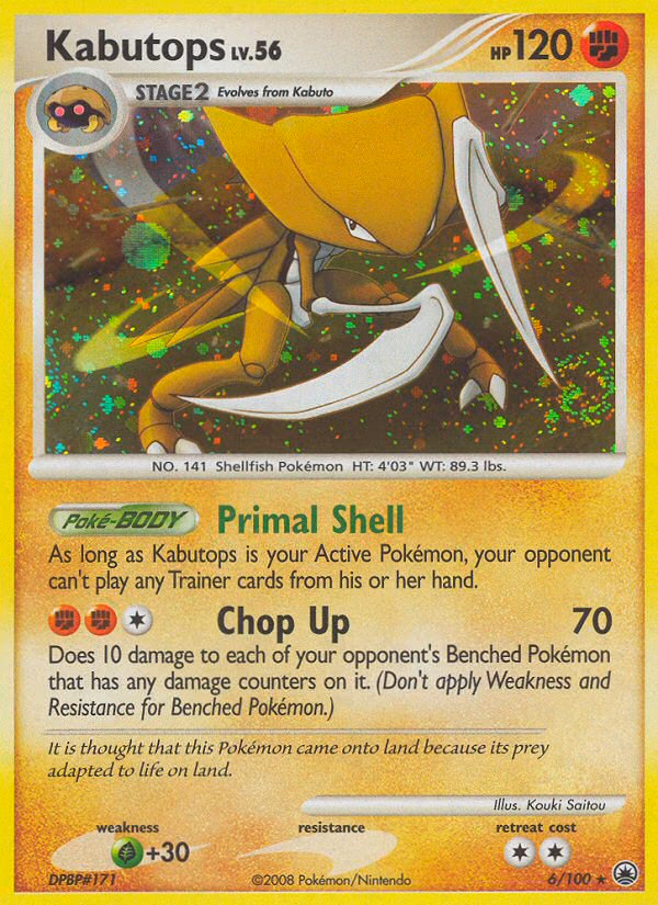 Kabutops Pokemon card (6/100, Majestic Dawn)