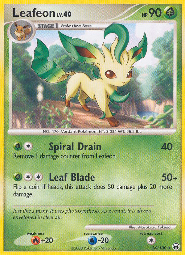 Leafeon Pokemon card (24/100, Majestic Dawn)