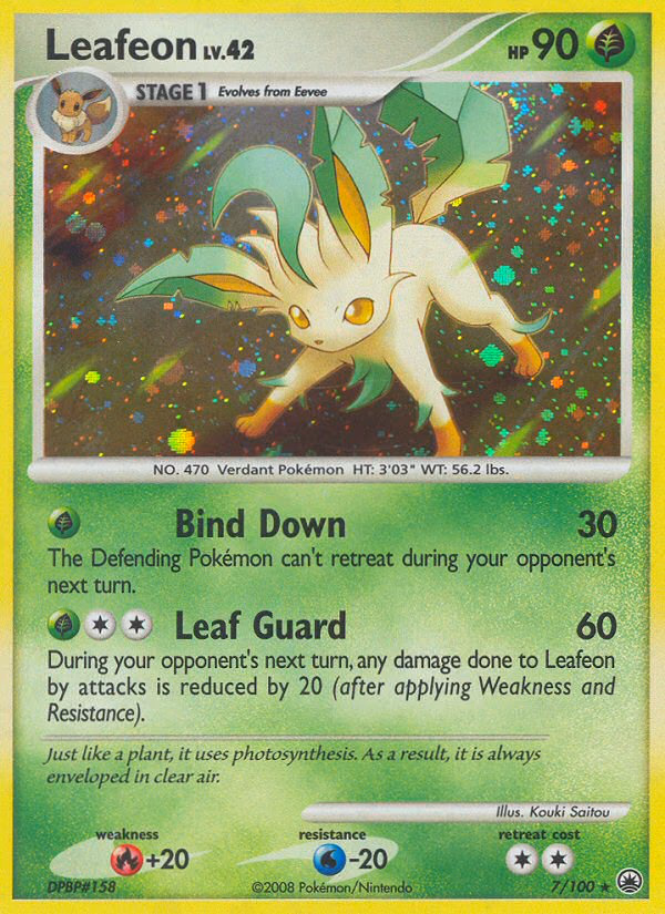 Leafeon Pokemon card (7/100, Majestic Dawn)