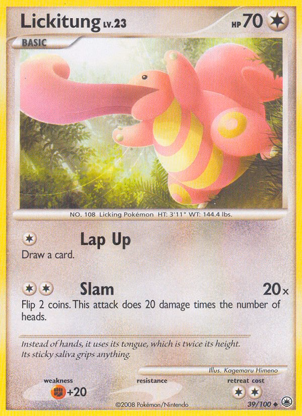 Lickitung Pokemon card (39/100, Majestic Dawn)